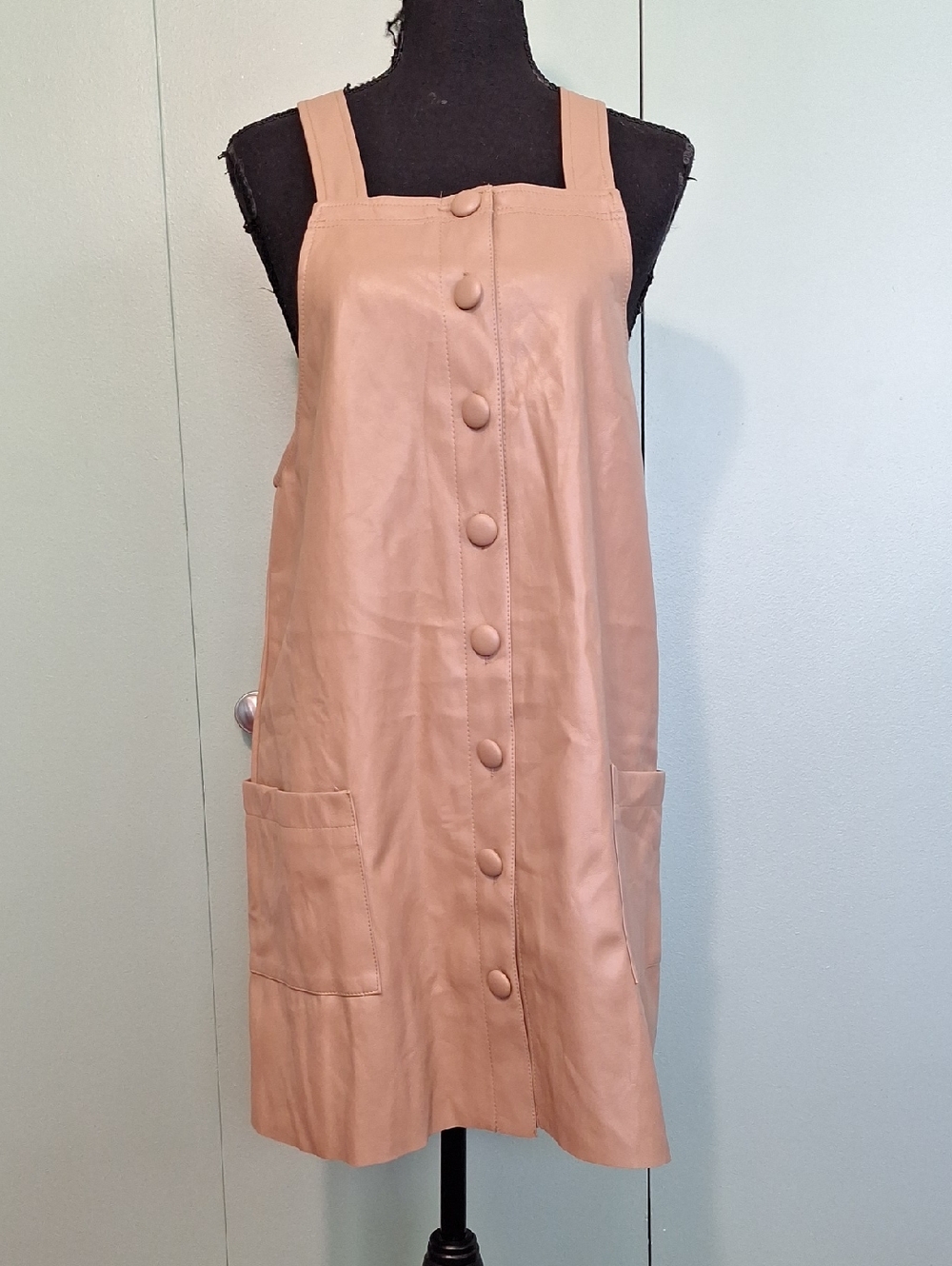 Nwt Fashion On Earth Tan Pleather Pocketed Dress Size Medium